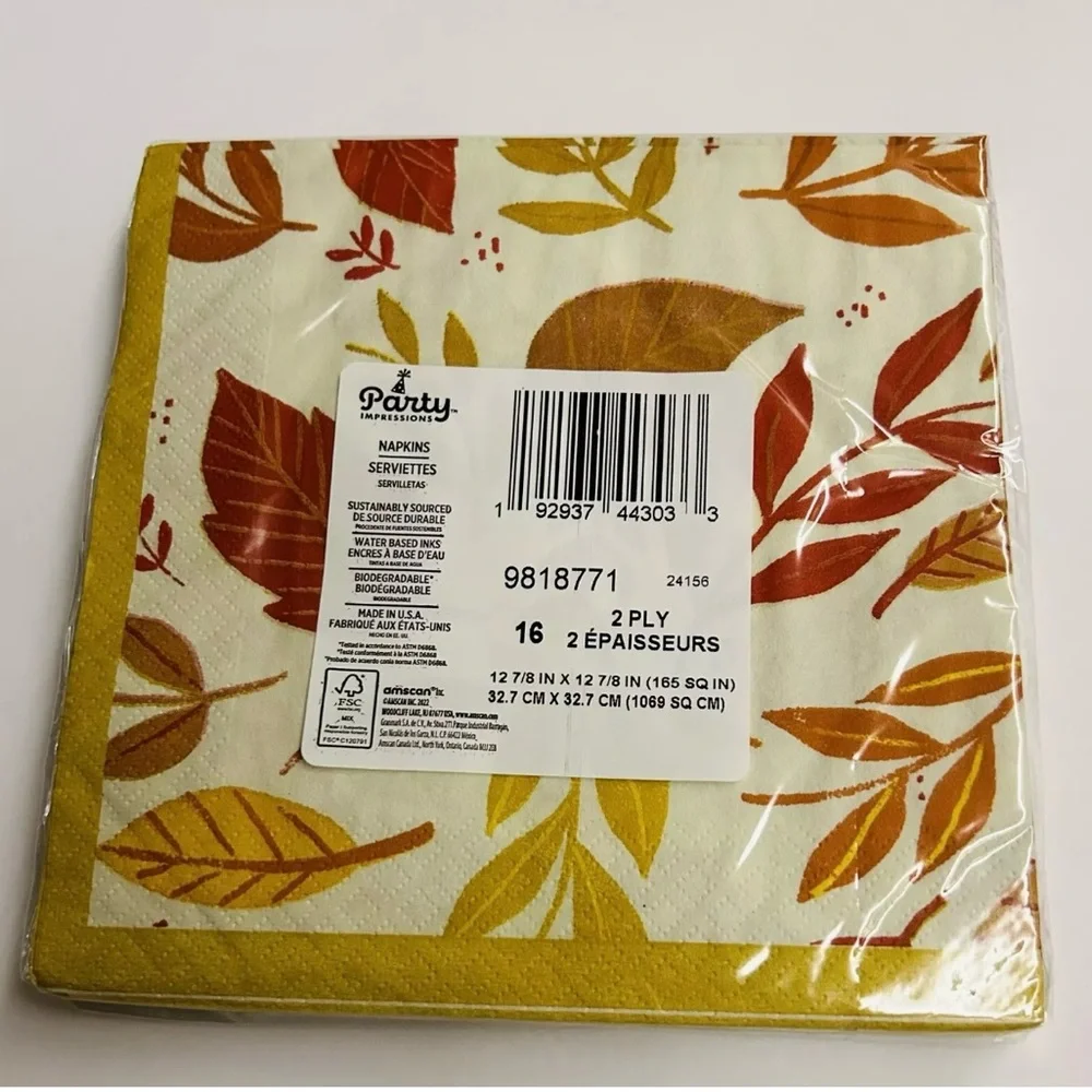 New 48 Fall Napkins Yellow Red Orange Leaves Party Impressions made in the USA